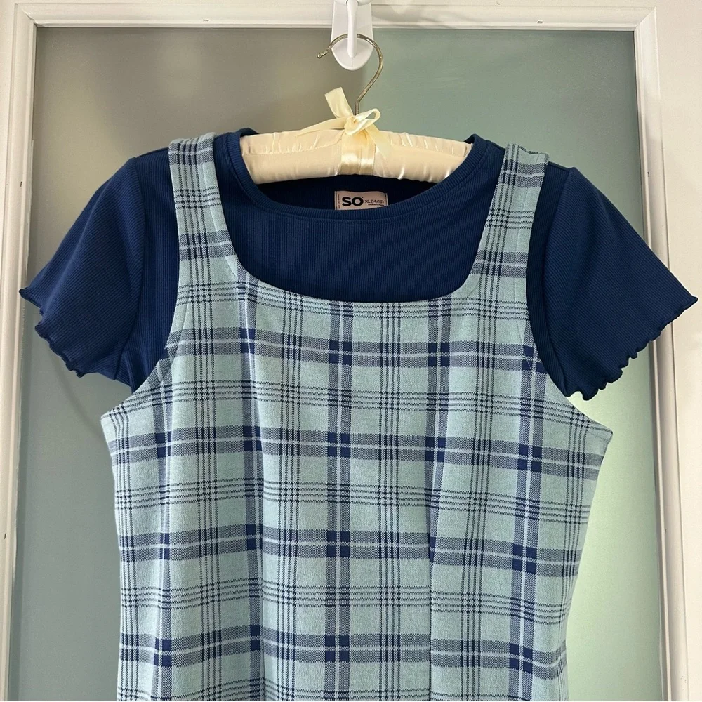 SO Blue Plaid Dress wi Navy Tee set